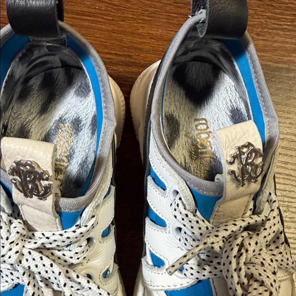 Roberto Cavalli Kids White Sneakers with Blue & Black Accents - Picture 11 of 11